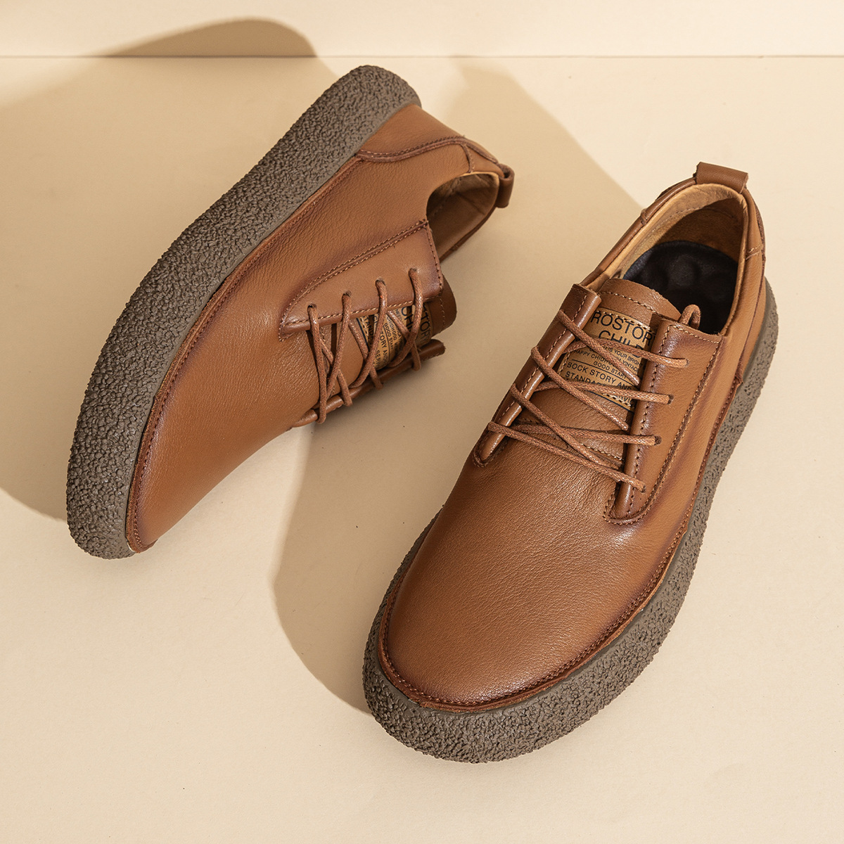 Men's Leather Flat Non-slip Low-top Casual Shoes